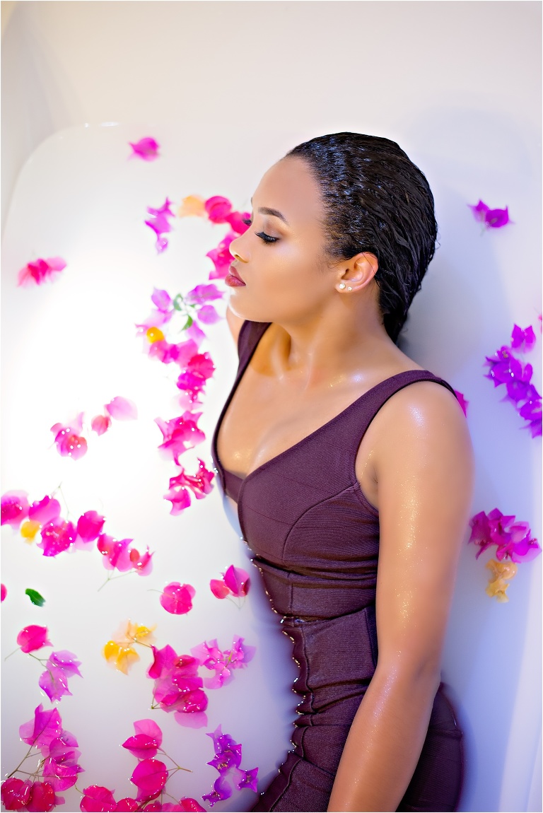 Milk Bath Photoshoot Girl in Purple Dress