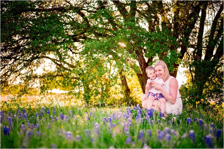 Mother and Son in Round Rock Texas Bluebonnet Field