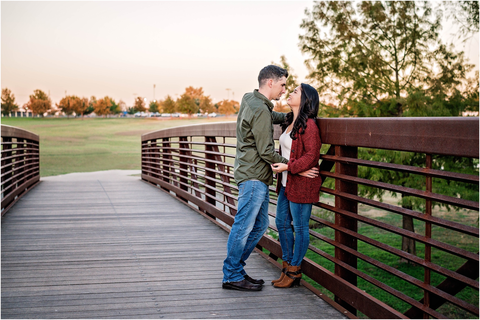 Couple on Bridge in Round Rock Texas Natural Light Photographer