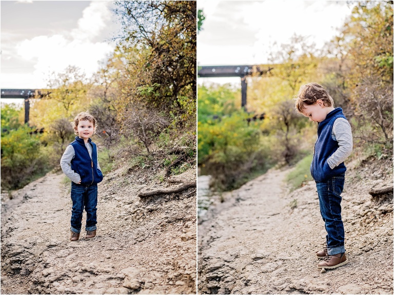 Little Boy by Creek in Cedar Park Texas Natural Light Children Photography