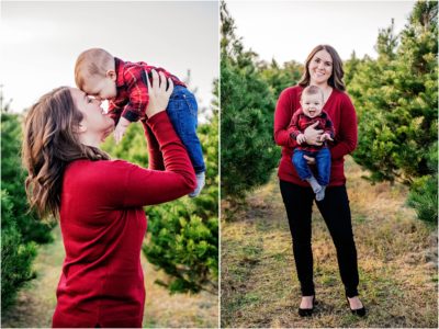 Mother and Son at Christmas Tree Farm in Elgin Texas Family Photographer