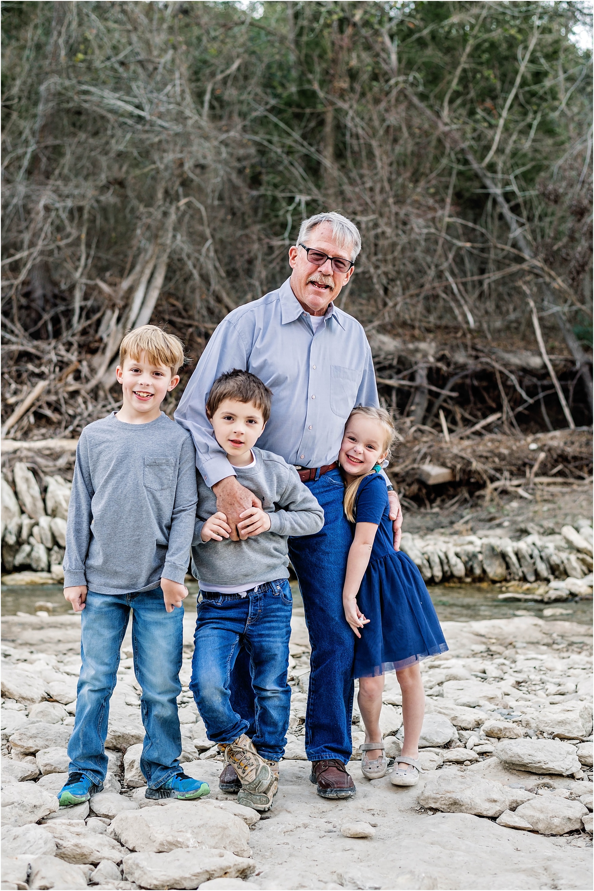 Grandfather with grandkids at Walnut Creek Park Austin Texas Photographer