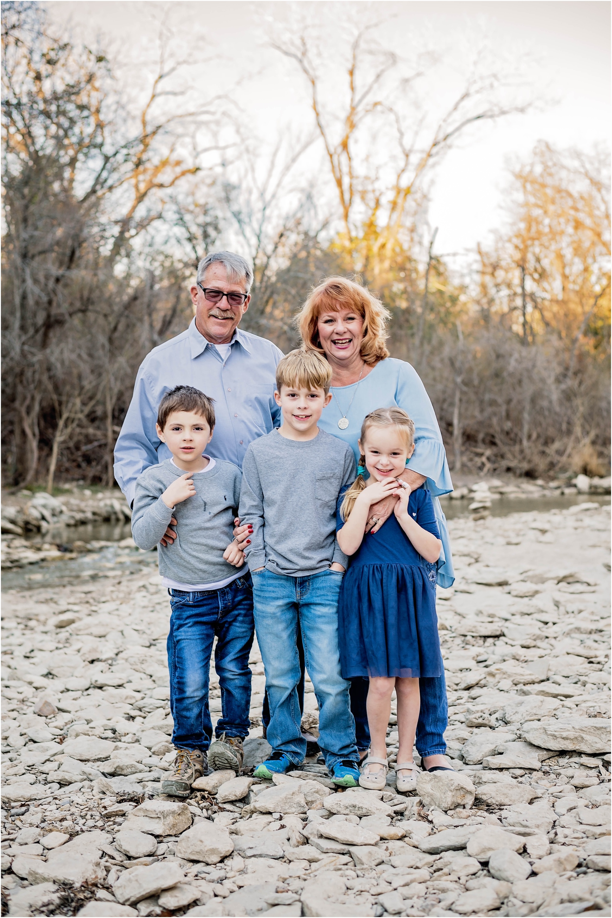 Grandparents with Grandchildren at family photoshoot in austin texas walnut creek park