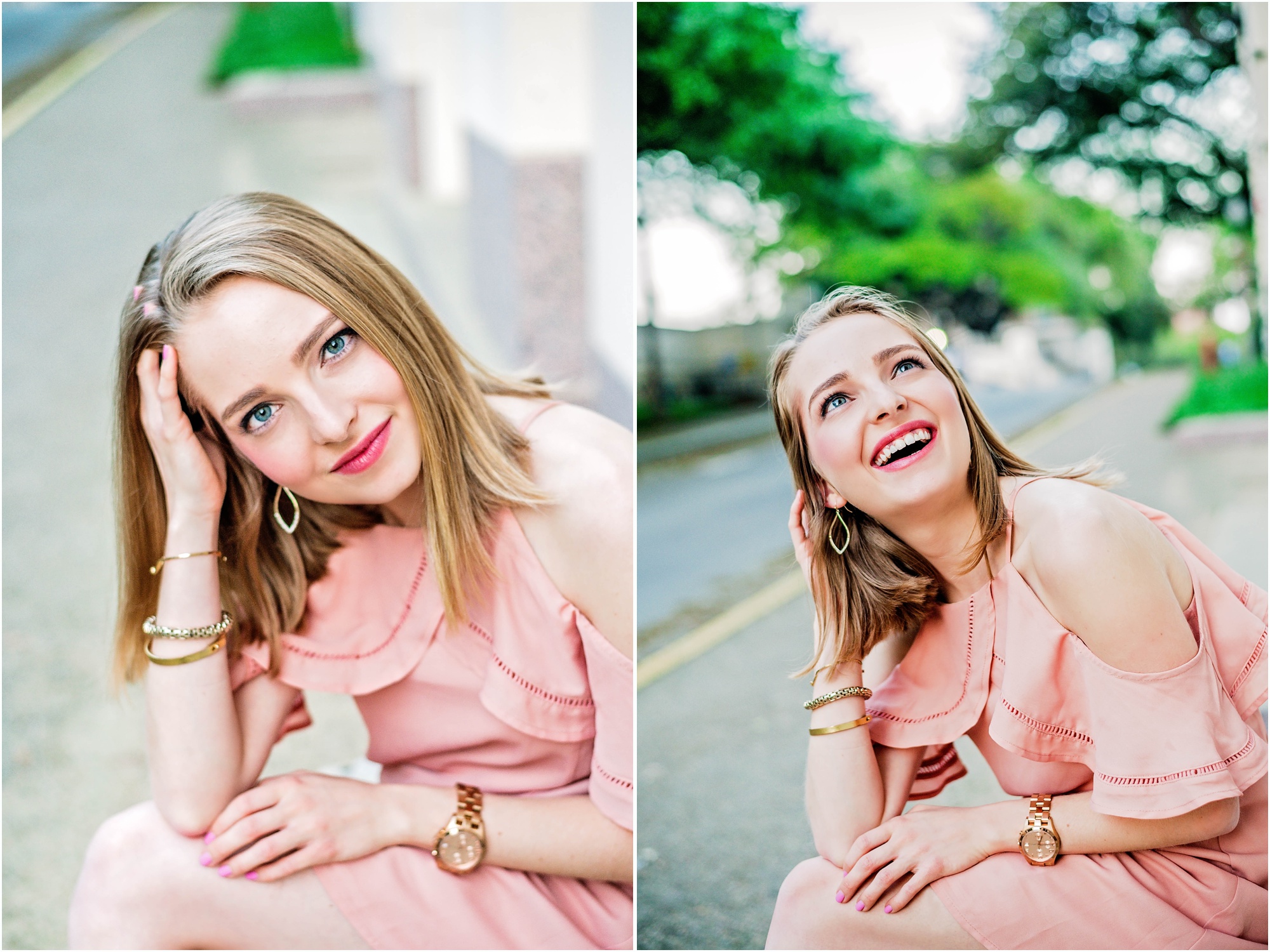 Natural Light Portrait Photographer Austin Texas Senior Portraits of Woman in Pink Dress