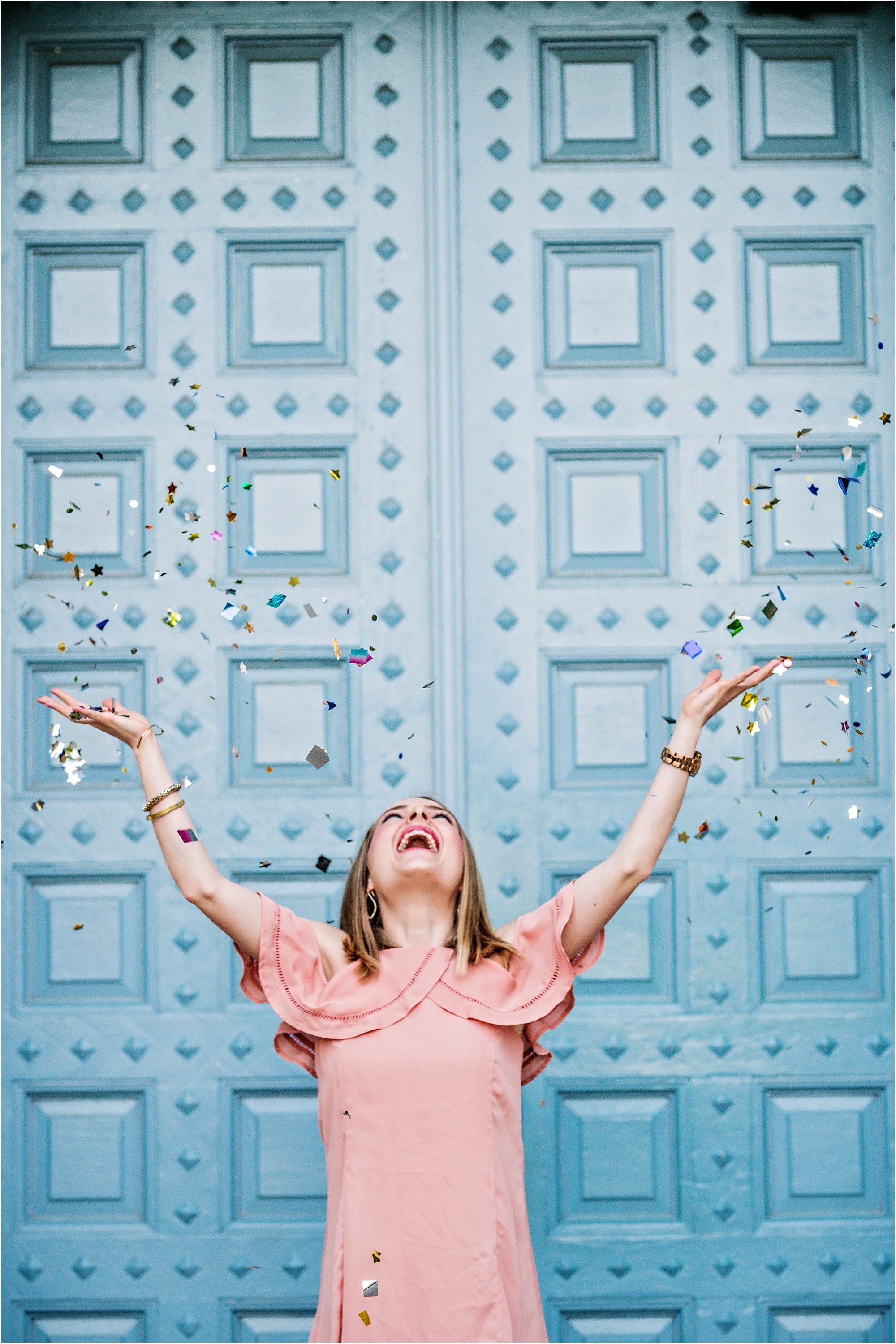 UT Campus Confetti Graduation Photo in Austin Texas Natural Light Senior Portrait Photographer