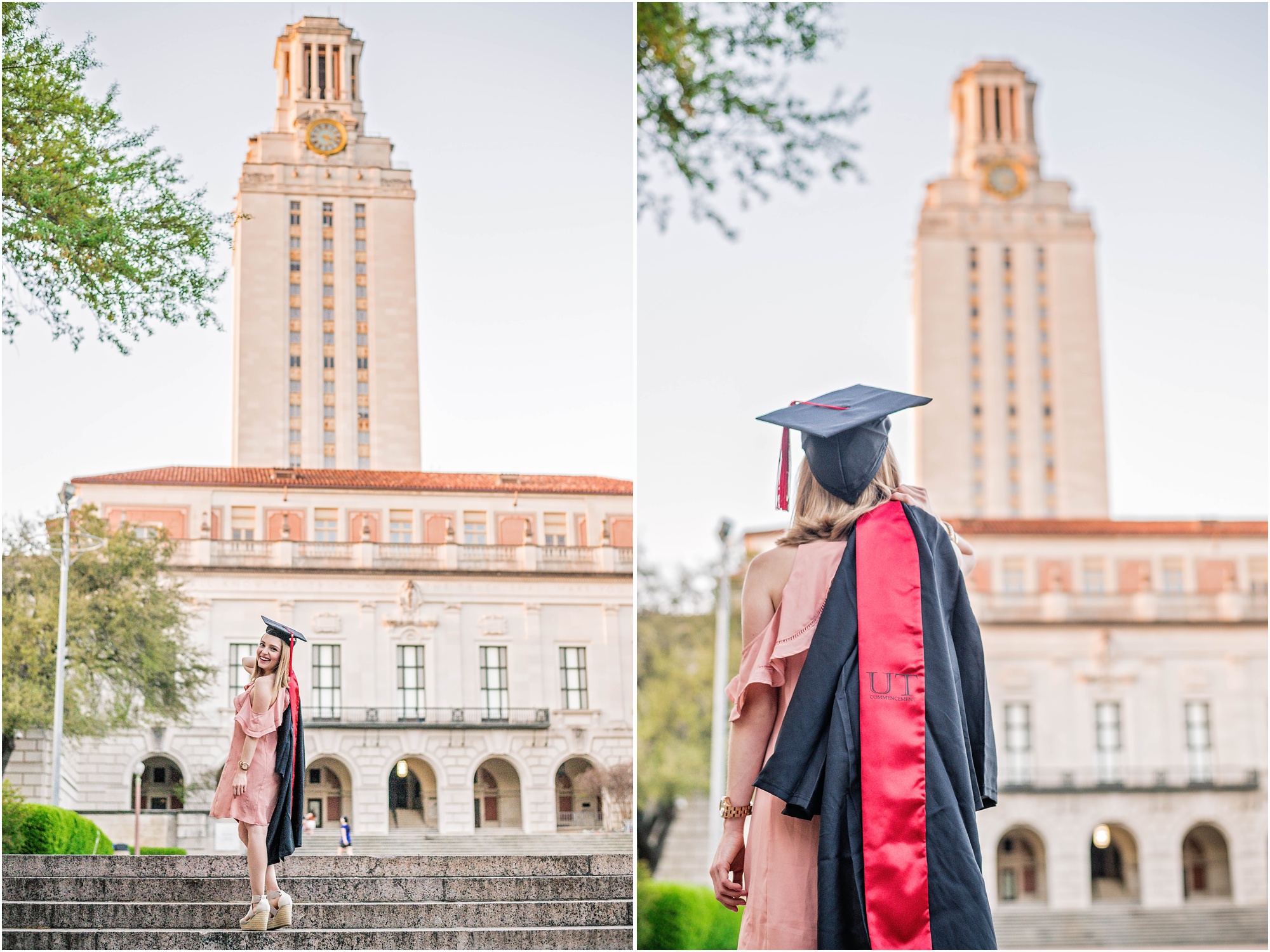 Graduation Photoshoot in Austin Texas by Natural Light Photographer University of Texas Tower