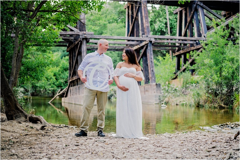 Beautiful Maternity Session near Creek under railroad in Cedar Park Texas