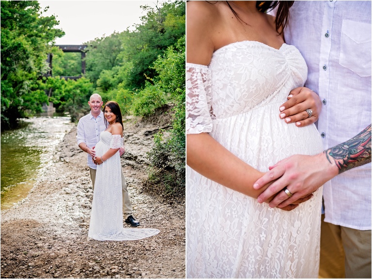 Beautiful Maternity Session near Creek under railroad in Cedar Park Texas