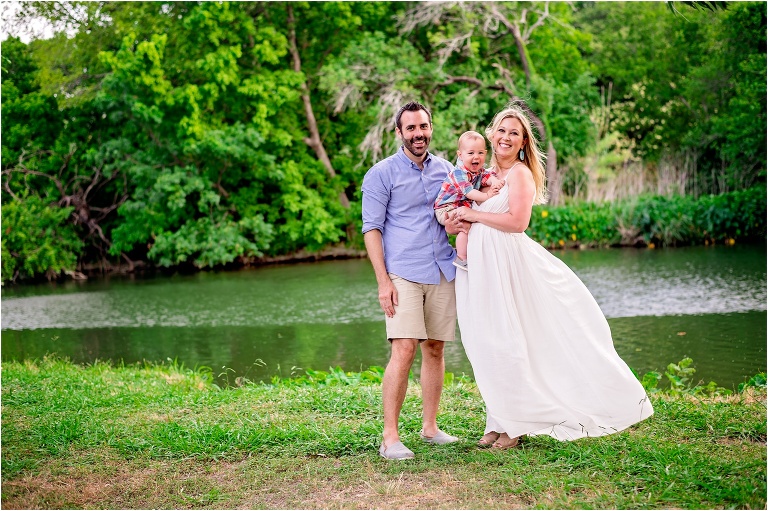 Beautiful Family by Creek in Round Rock Texas by Natural Light Family Photographer Toddler's First Birthday