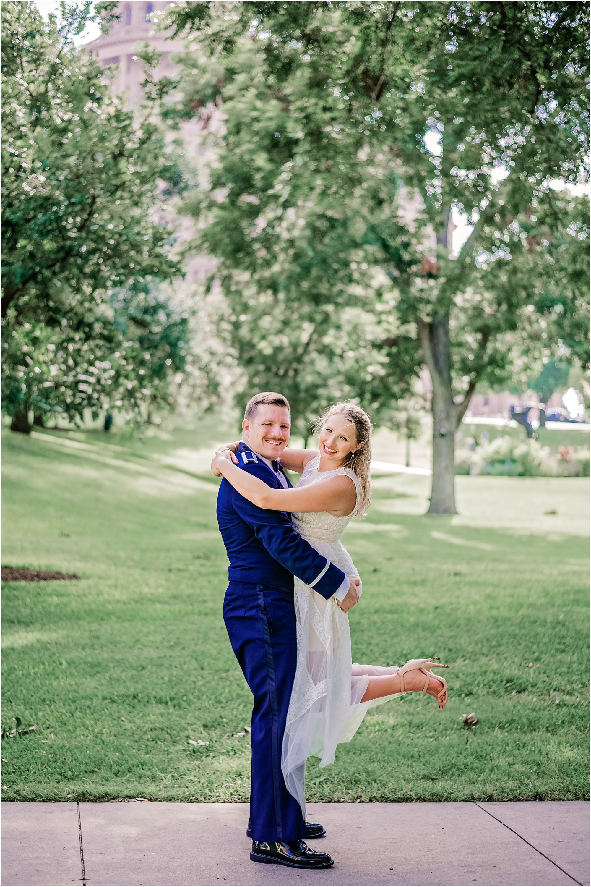 Newly Wed Couple in South Austin Texas Elopement Air Force Photoshoot
