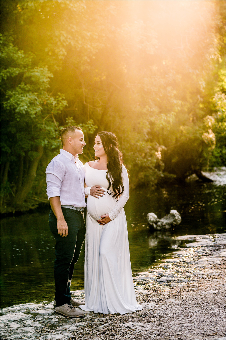 Maternity Photoshoot with Couple near creek in Cedar Park Texas by natural light Family photographer