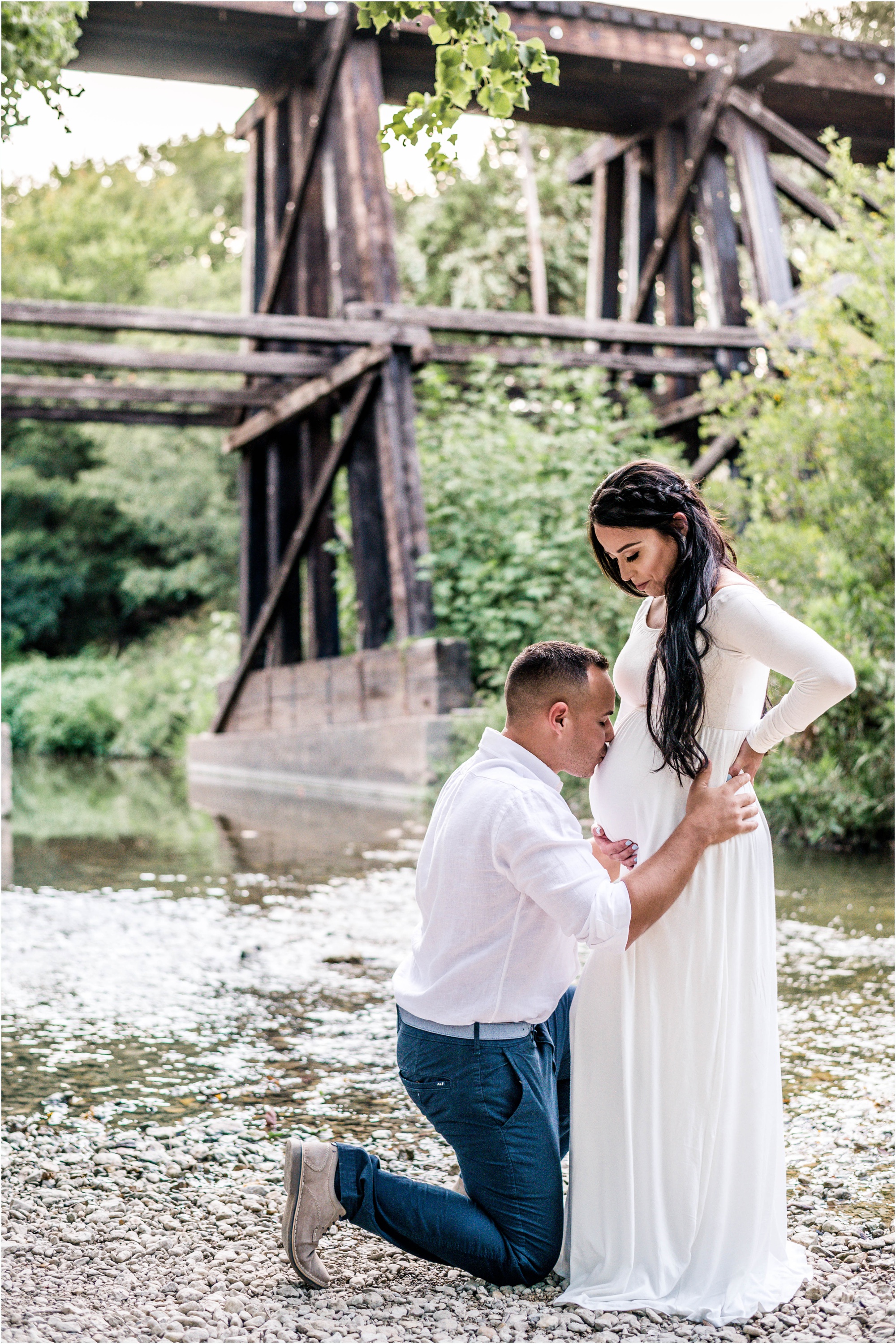 Maternity Photoshoot with Couple near creek in Cedar Park Texas by natural light Family photographer