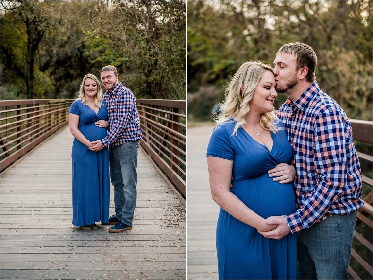Maternity session with couple on bridge in Cedar Park Texas by natural light milestone photographer