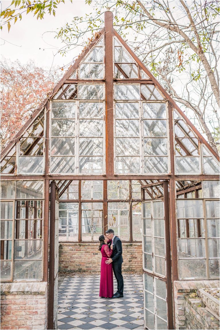 Engagement photoshoot of couple in Greenhouse located in Austin Texas