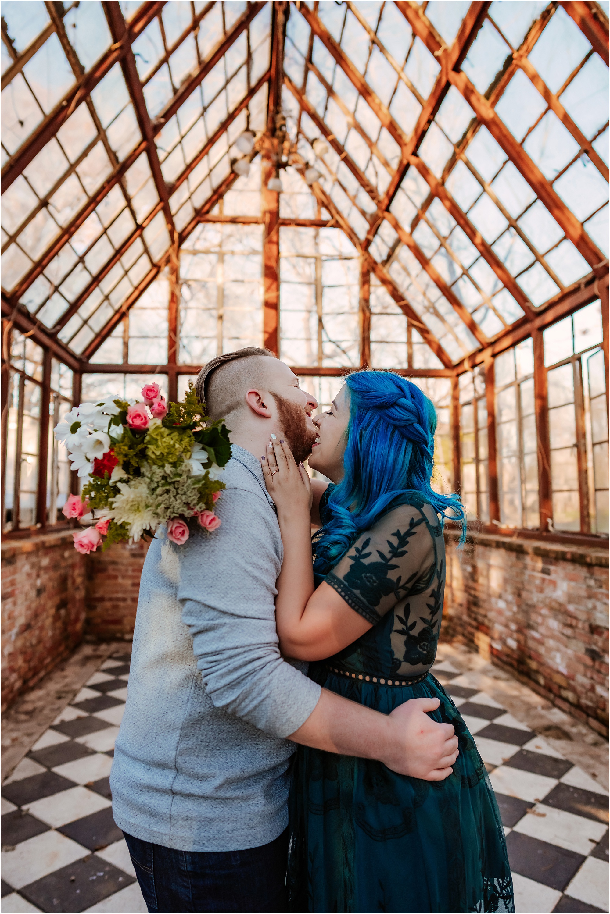 Behind the scenes of couple laughing during engagement photoshoot in Austin Texas